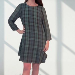 Madewell | Plaid Holiday Fall Green & Blue Silk Dress 10